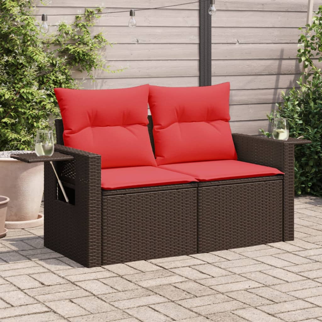 Divano da giardino con cuscini a 2 posti marrone in polyrattan