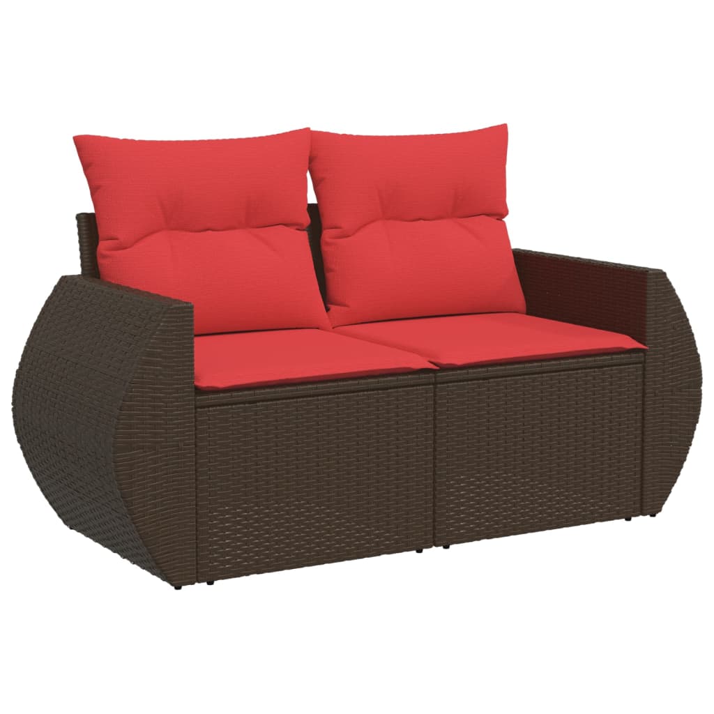 Divano da giardino con cuscini a 2 posti marrone in polyrattan