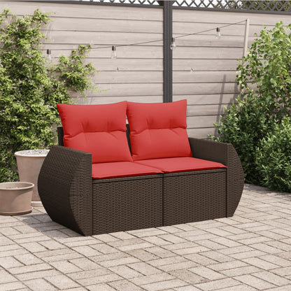 Divano da giardino con cuscini a 2 posti marrone in polyrattan