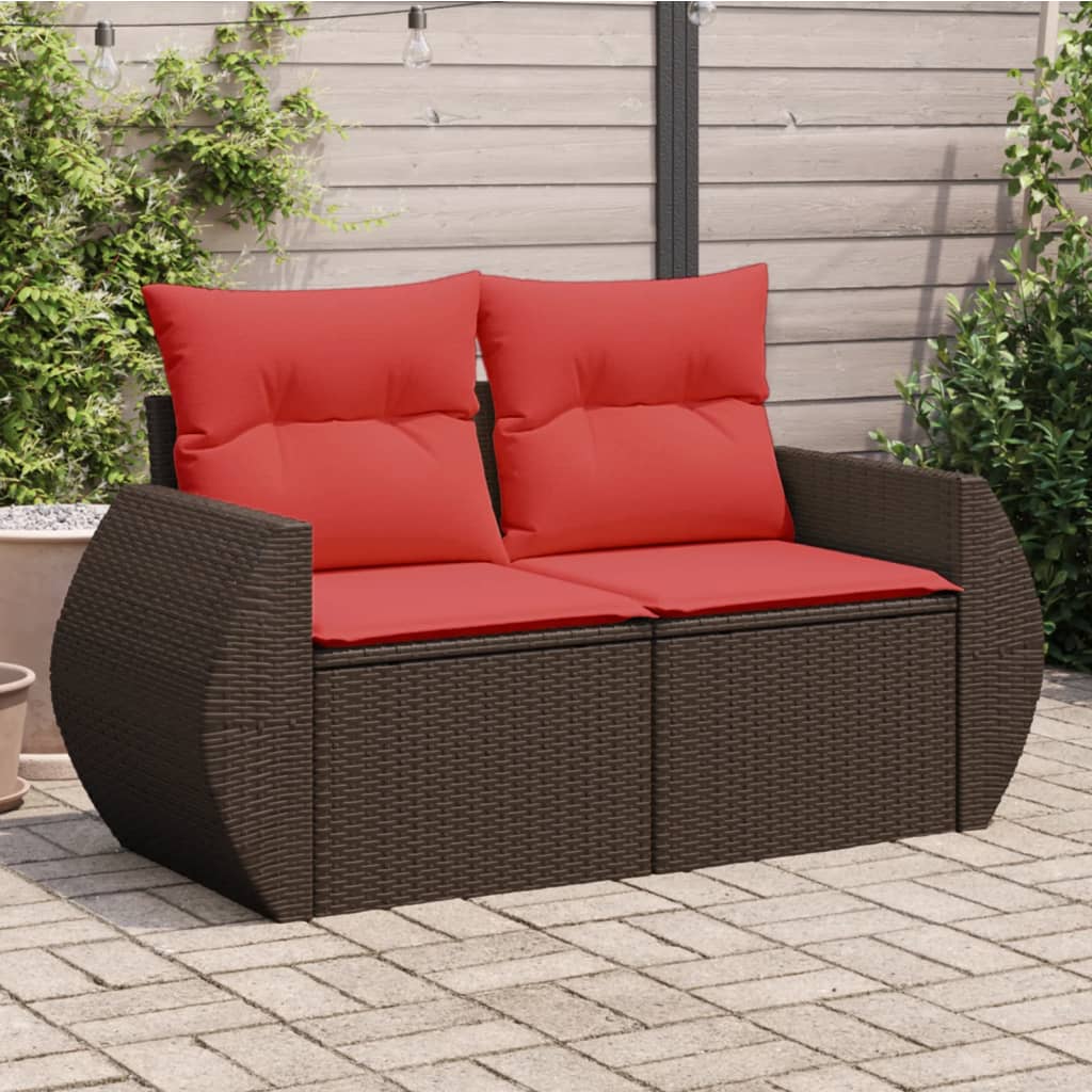 Divano da giardino con cuscini a 2 posti marrone in polyrattan