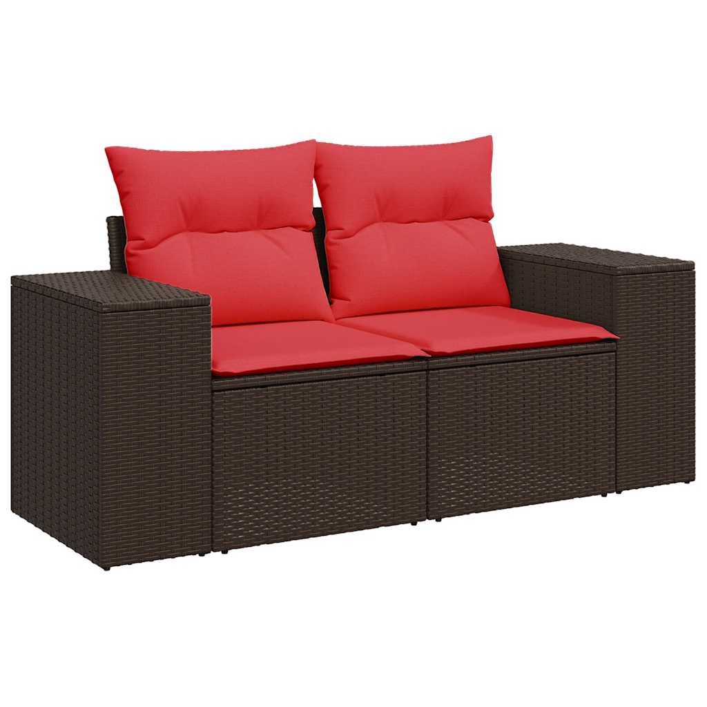 Divano da giardino con cuscini a 2 posti marrone in polyrattan