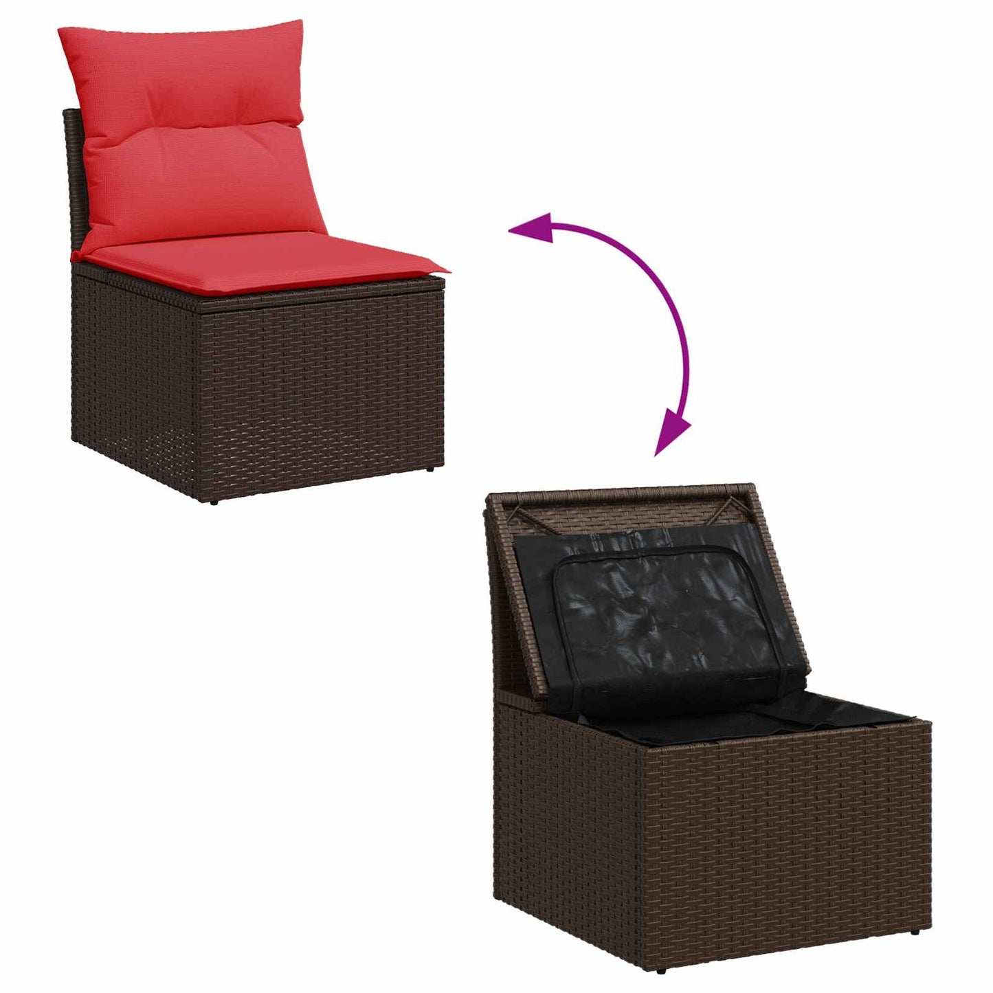 Sedia da giardino senza braccioli con cuscini marrone in polyrattan