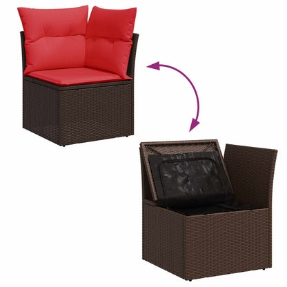 Divano da giardino angolare con cuscini marrone in polyrattan