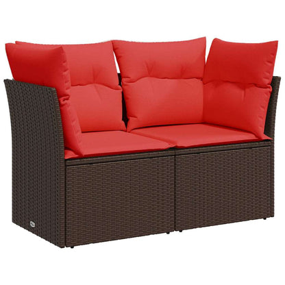 Divano da giardino con cuscini a 2 posti marrone in polyrattan