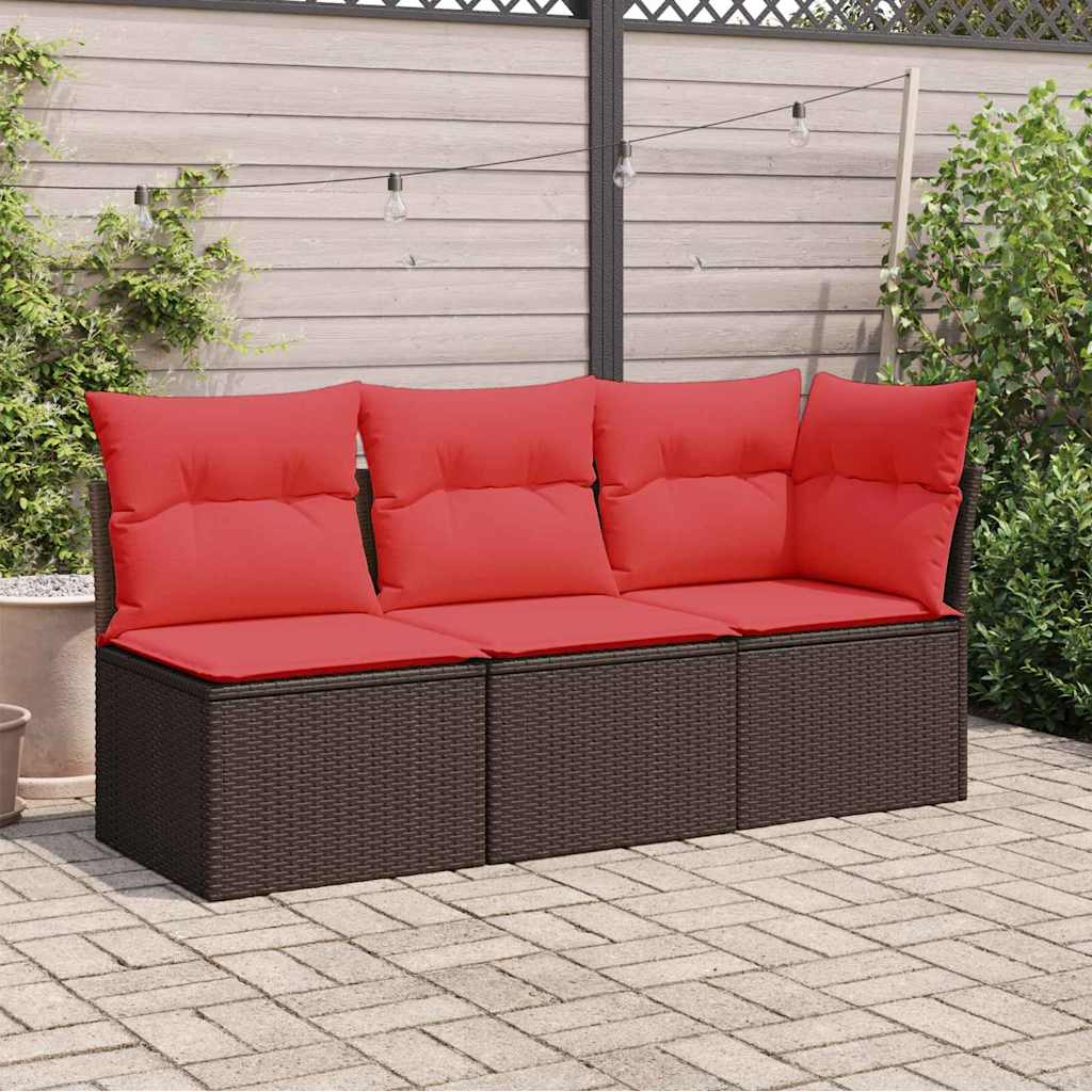Divano da giardino con cuscini a 3 posti marrone in polyrattan