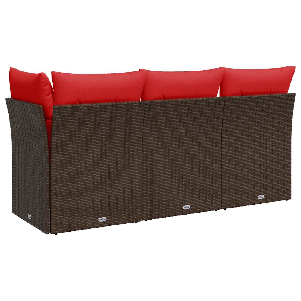 Divano da giardino con cuscini a 3 posti marrone in polyrattan