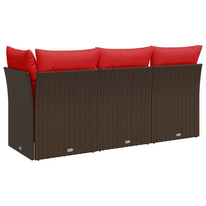 Divano da giardino con cuscini a 3 posti marrone in polyrattan