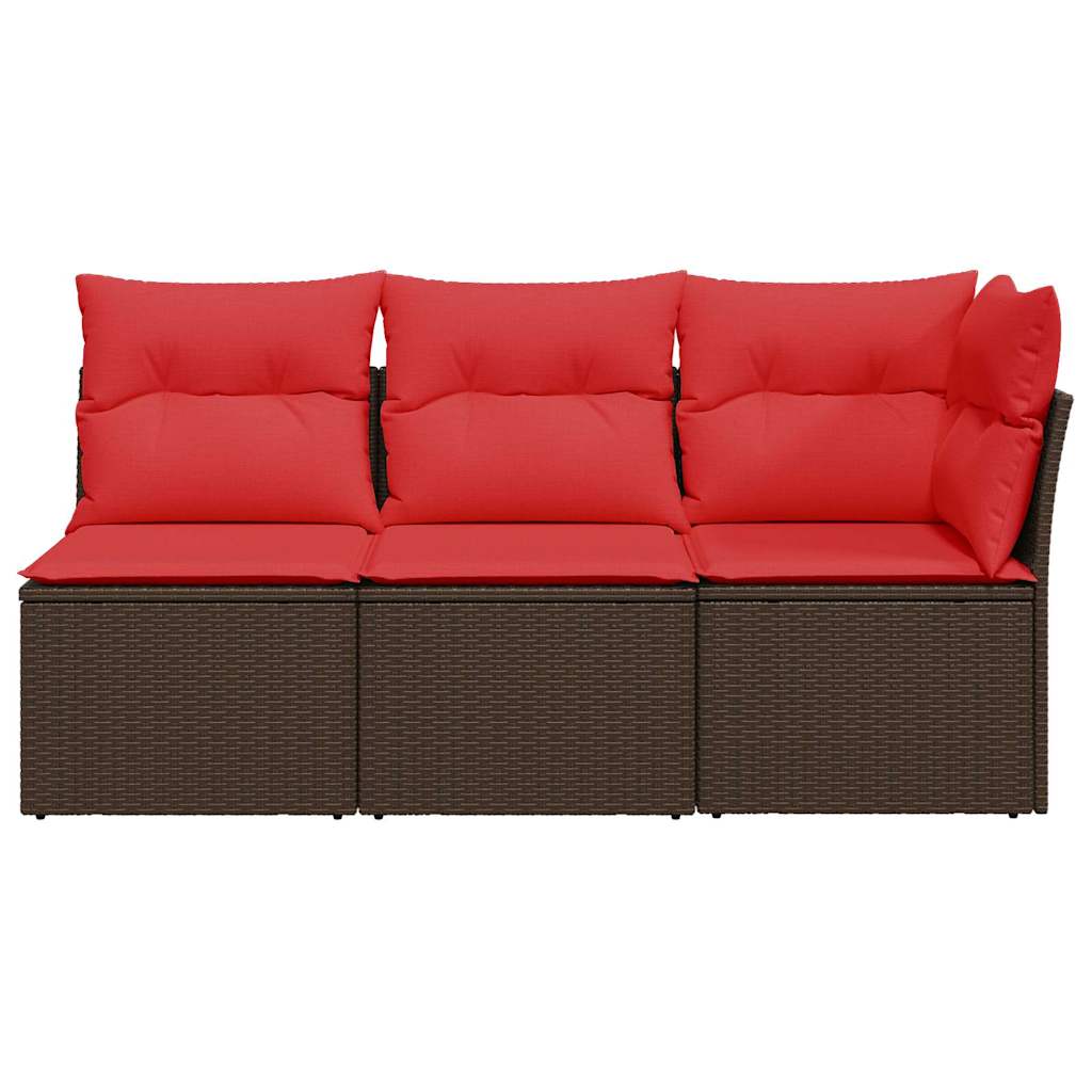 Divano da giardino con cuscini a 3 posti marrone in polyrattan
