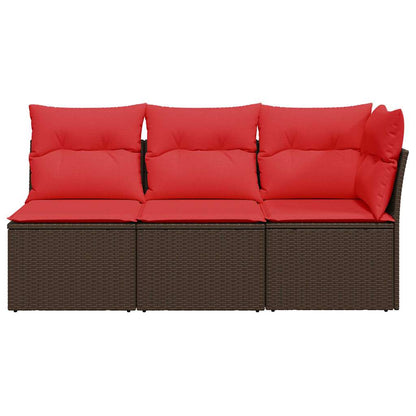 Divano da giardino con cuscini a 3 posti marrone in polyrattan