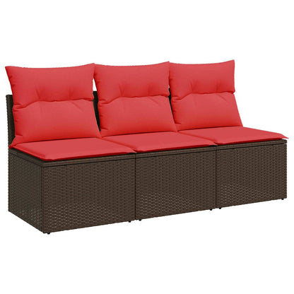 Divano da giardino con cuscini a 3 posti marrone in polyrattan