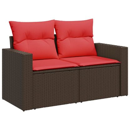 Divano da giardino con cuscini a 2 posti marrone in polyrattan