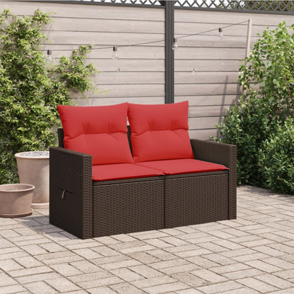 Divano da giardino con cuscini a 2 posti marrone in polyrattan