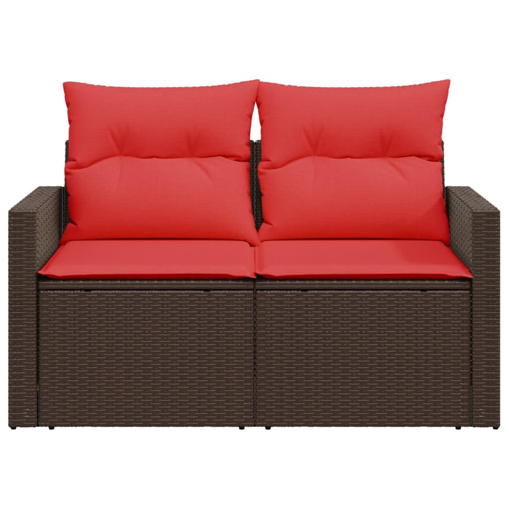 Divano da giardino con cuscini a 2 posti marrone in polyrattan