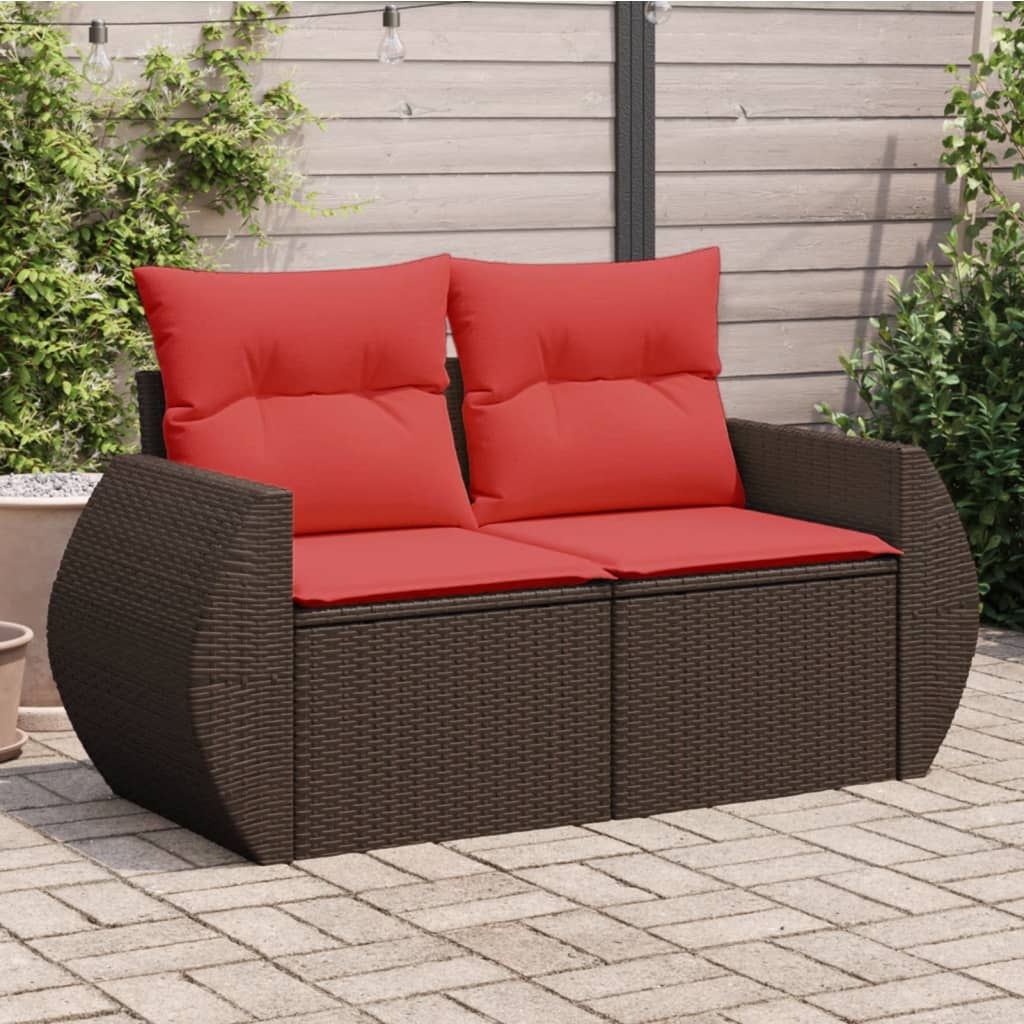 Divano da giardino con cuscini a 2 posti marrone in polyrattan