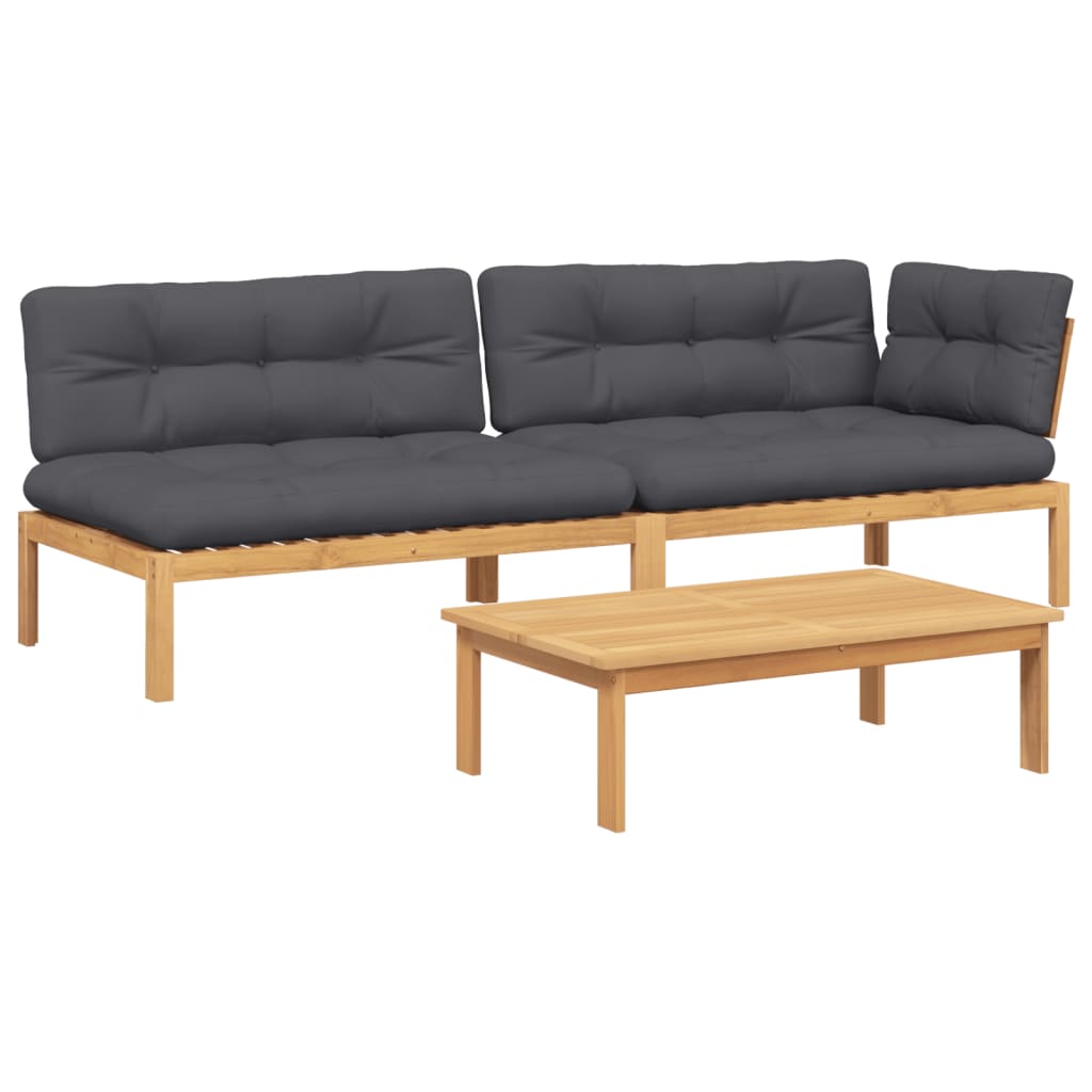 Set Divano Pallet Giardino 3pz con Cuscini Massello Acacia