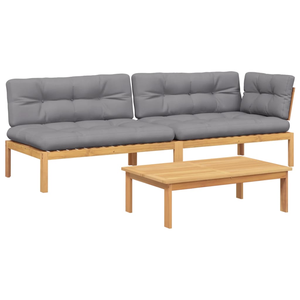 Set Divano Pallet Giardino 3pz con Cuscini Massello Acacia
