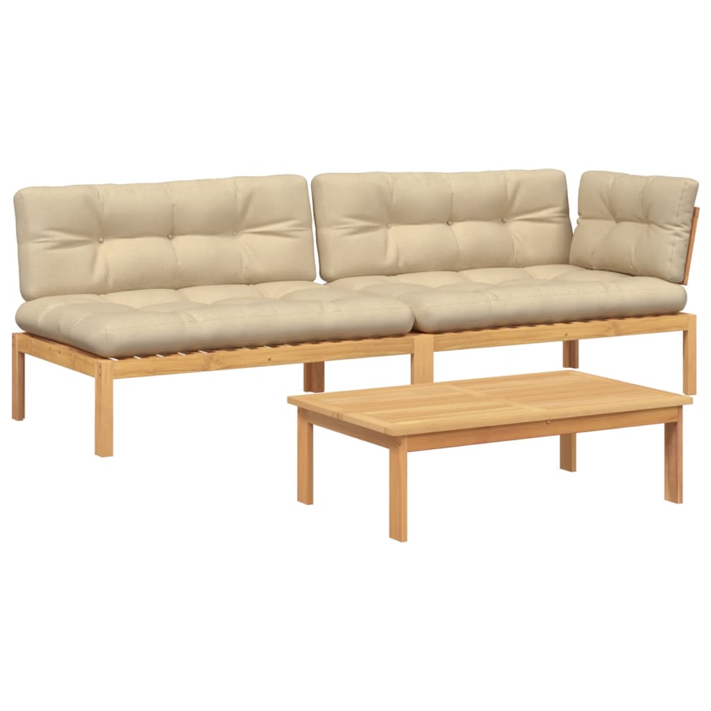 Set Divano Pallet Giardino 3pz con Cuscini Massello Acacia