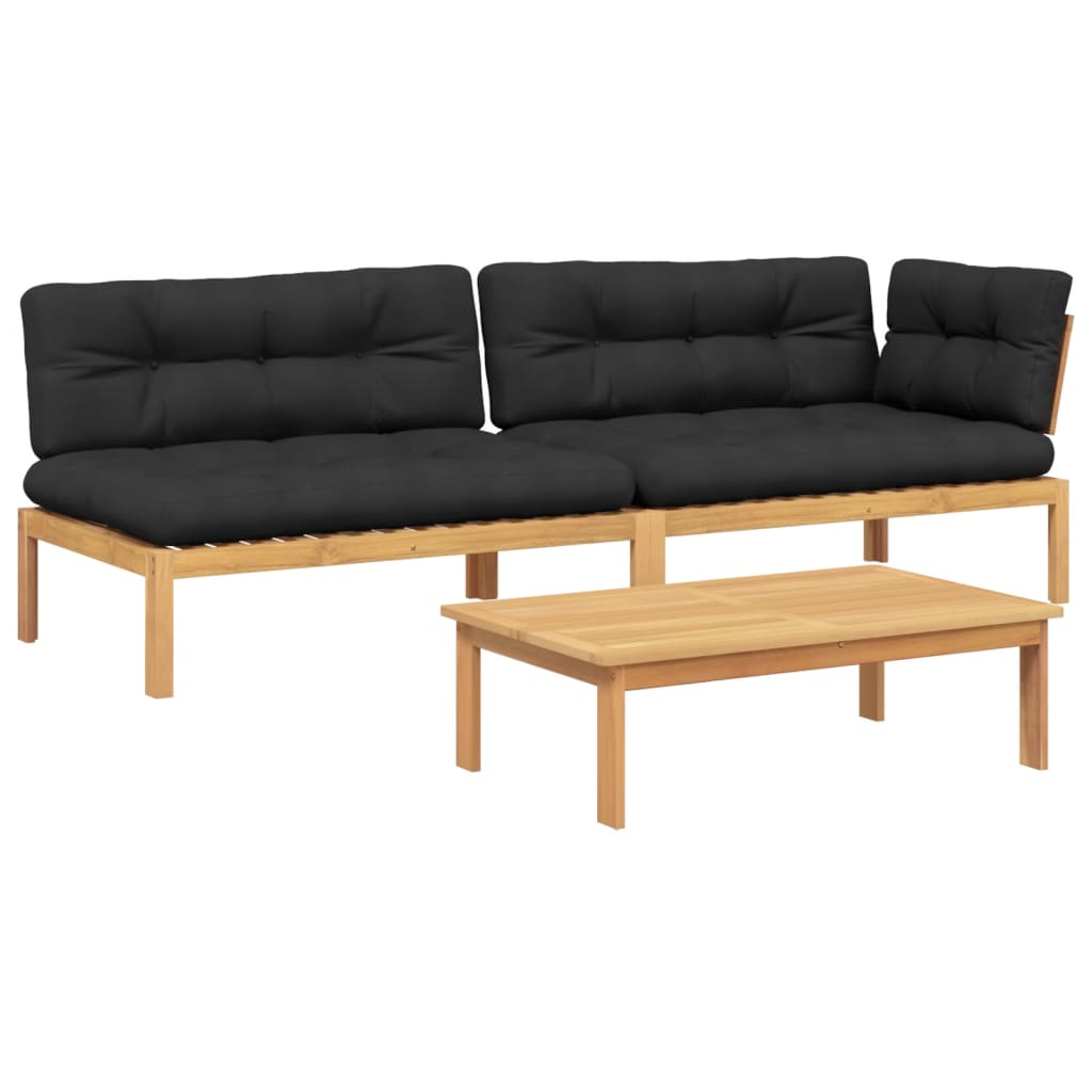 Set Divano Pallet Giardino 3pz con Cuscini Massello Acacia