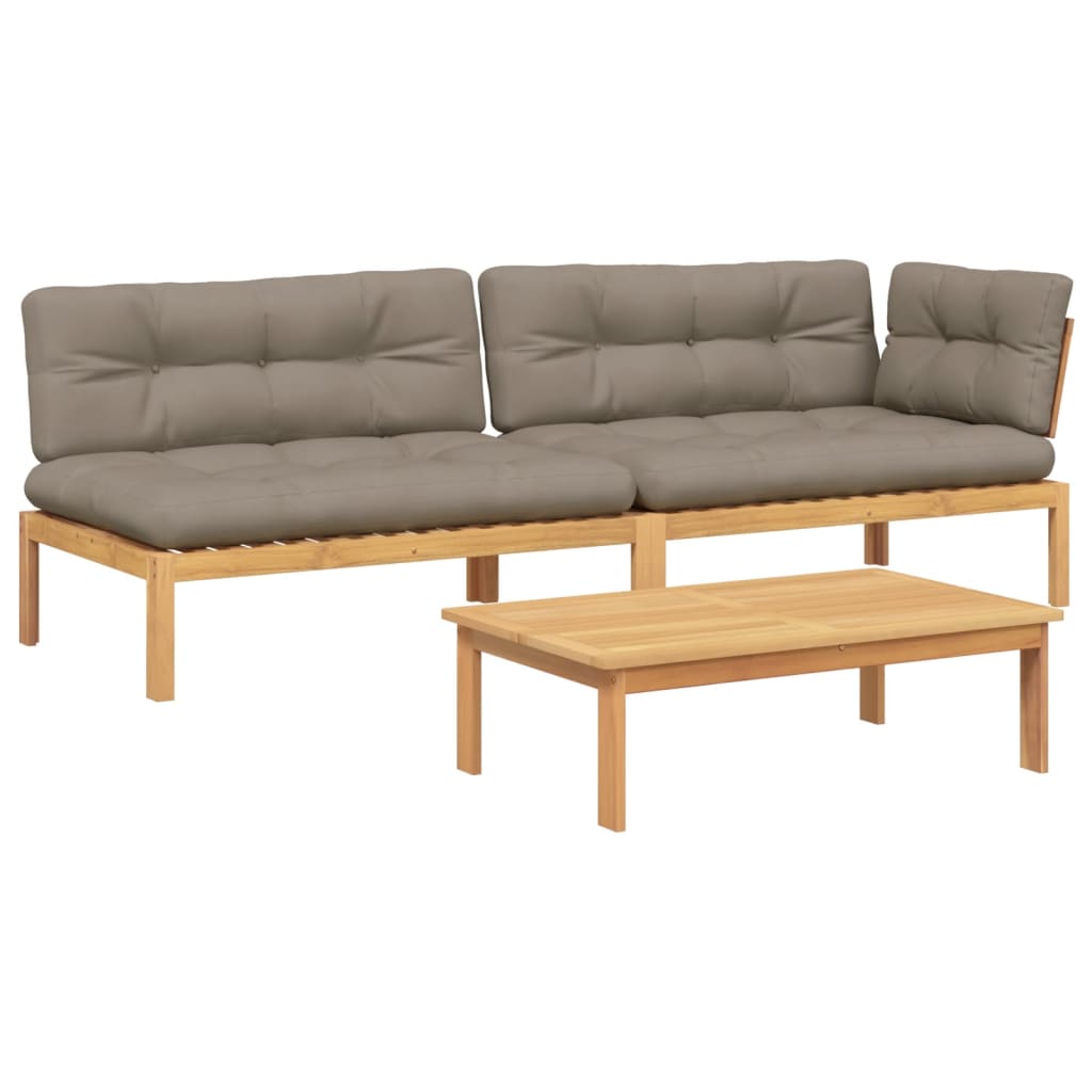 Set Divano Pallet Giardino 3pz con Cuscini Massello Acacia