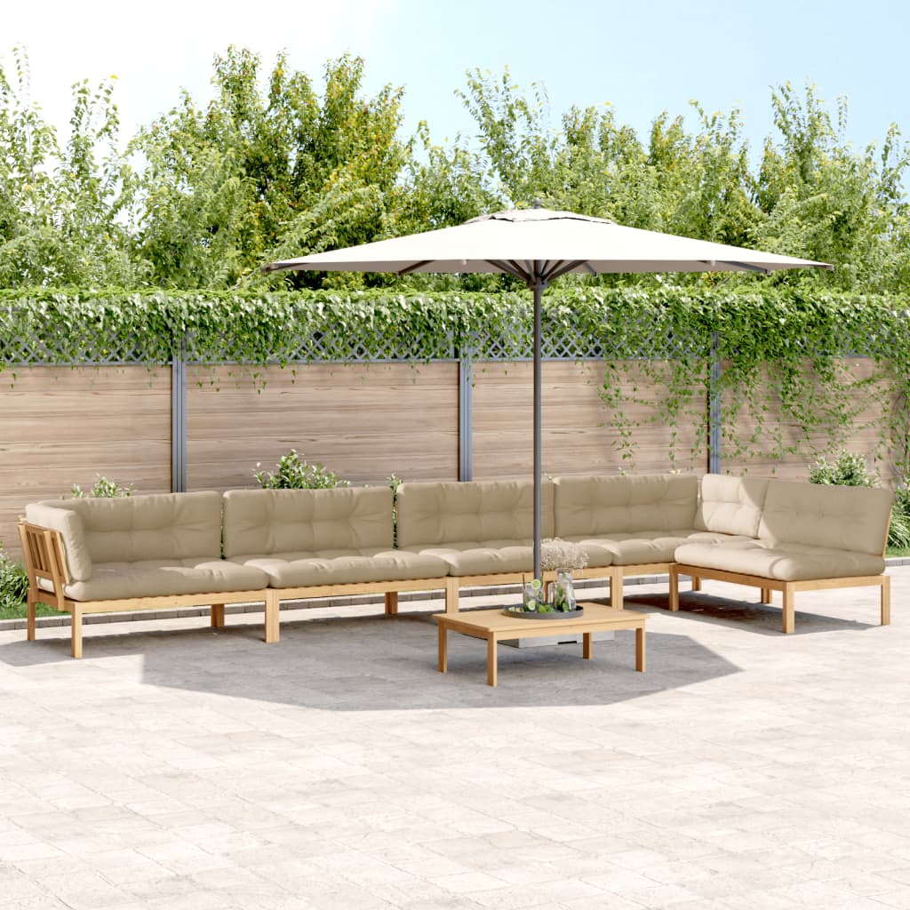 Set Divano Pallet da Giardino 6 pz con Cuscini Massello Acacia