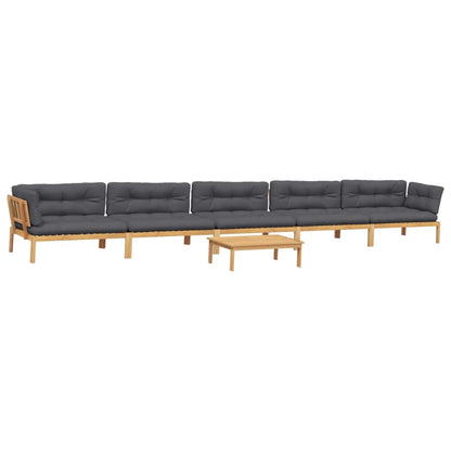 Set Divano Pallet da Giardino 6 pz con Cuscini Massello Acacia