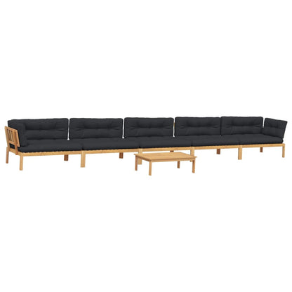 Set Divano Pallet da Giardino 6 pz con Cuscini Massello Acacia