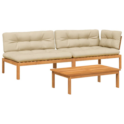 Set Divano Pallet Giardino 3pz con Cuscini Massello Acacia
