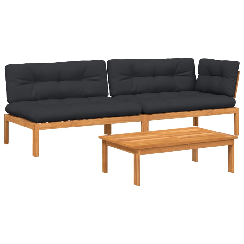 Set Divano Pallet Giardino 3pz con Cuscini Massello Acacia