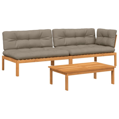 Set Divano Pallet Giardino 3pz con Cuscini Massello Acacia
