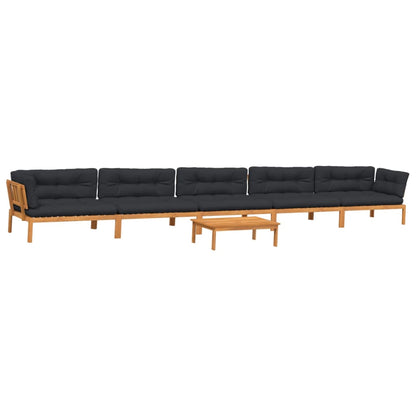 Set Divano Pallet da Giardino 6 pz con Cuscini Massello Acacia