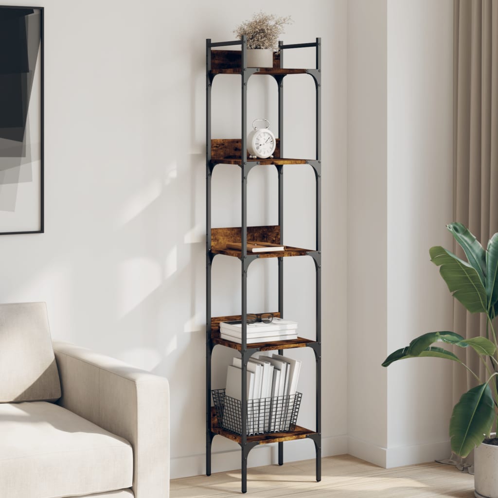 Libreria 5 Ripiani Rovere Fumo 35x30x174cm Legno Multistrato