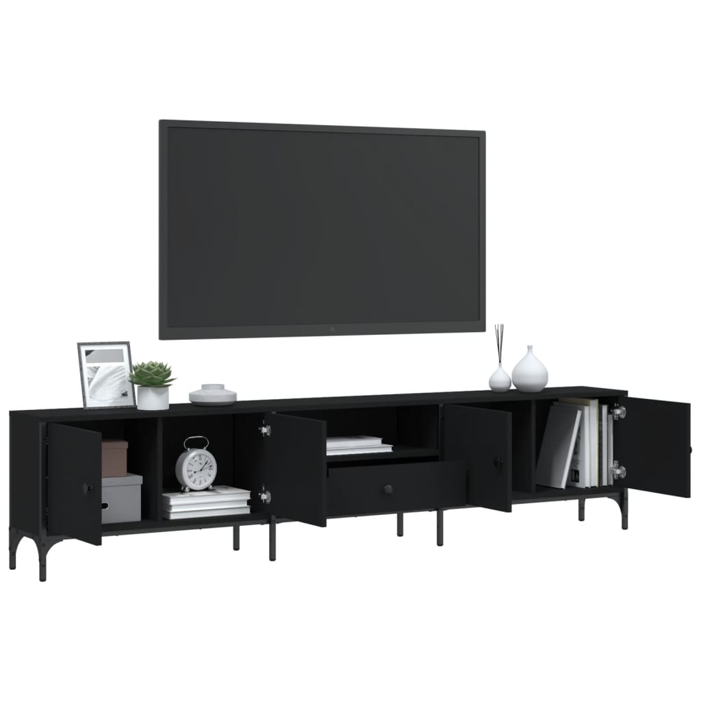 Mobile TV con Cassetto Nero 200x25x44 cm in Legno Multistrato