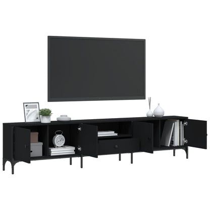 Mobile TV con Cassetto Nero 200x25x44 cm in Legno Multistrato