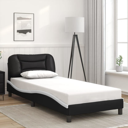 Giroletto con Testiera Nero e Bianco 90x200 cm in Similpelle
