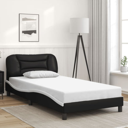 Giroletto con Testiera Nero e Bianco 100x200 cm in Similpelle