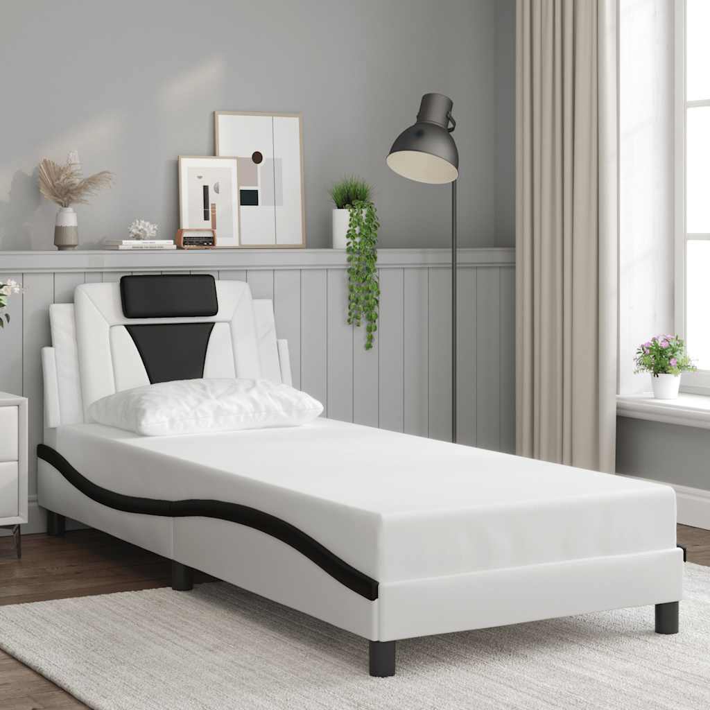 Giroletto Viana senza Materasso Bianco e Nero 90x200 cm in Similpelle