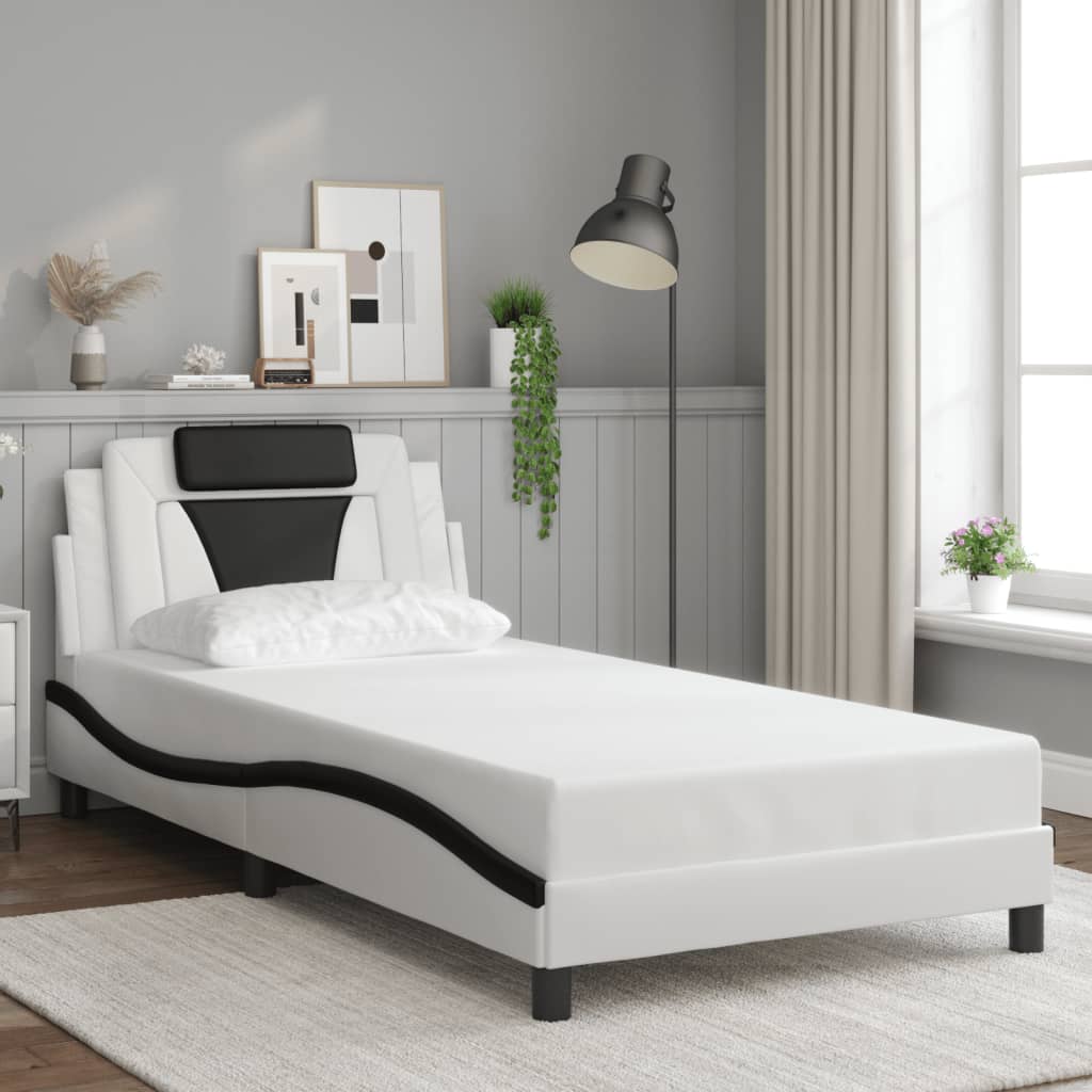 Giroletto con Testiera Nero e Bianco 100x200 cm in Similpelle
