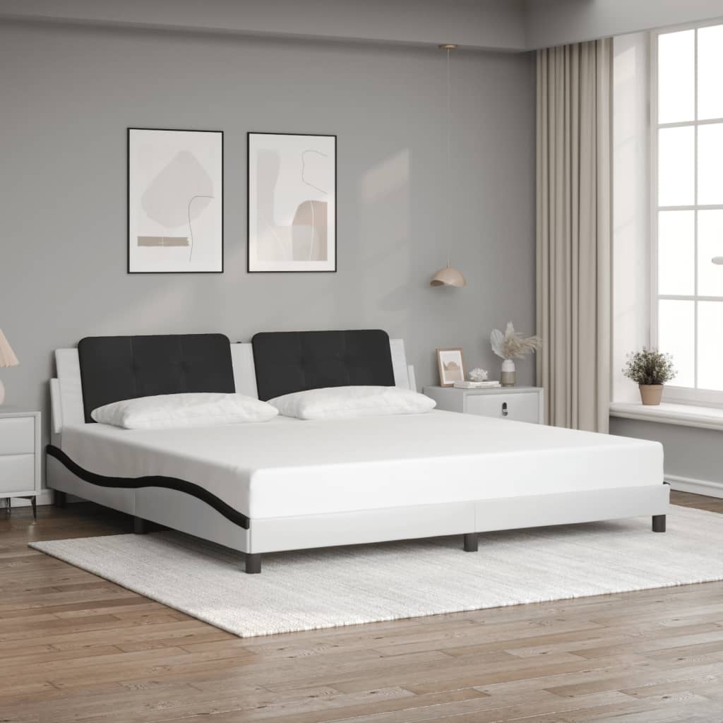 Giroletto con Testiera Bianco e Nero 200x200 cm in Similpelle