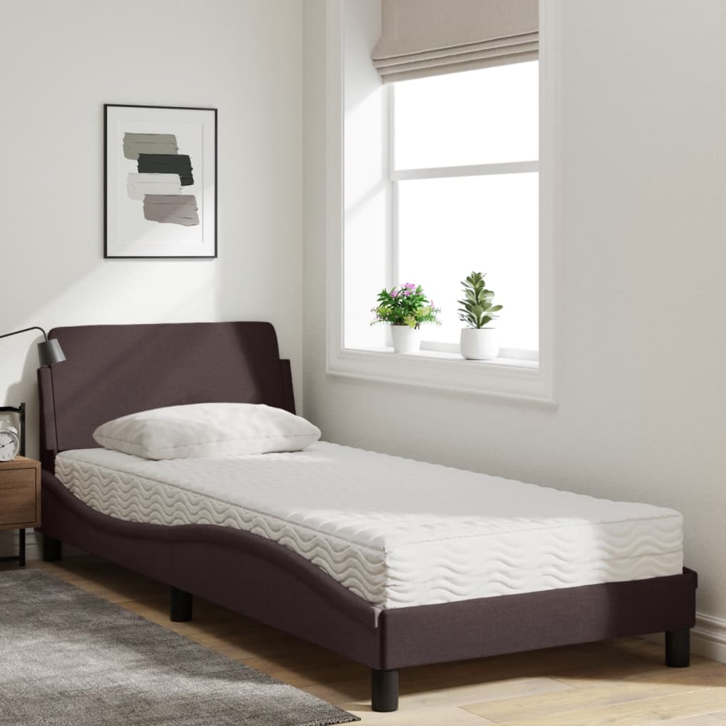 Letto con Materasso Dover Marrone Scuro 80x200 cm in Tessuto