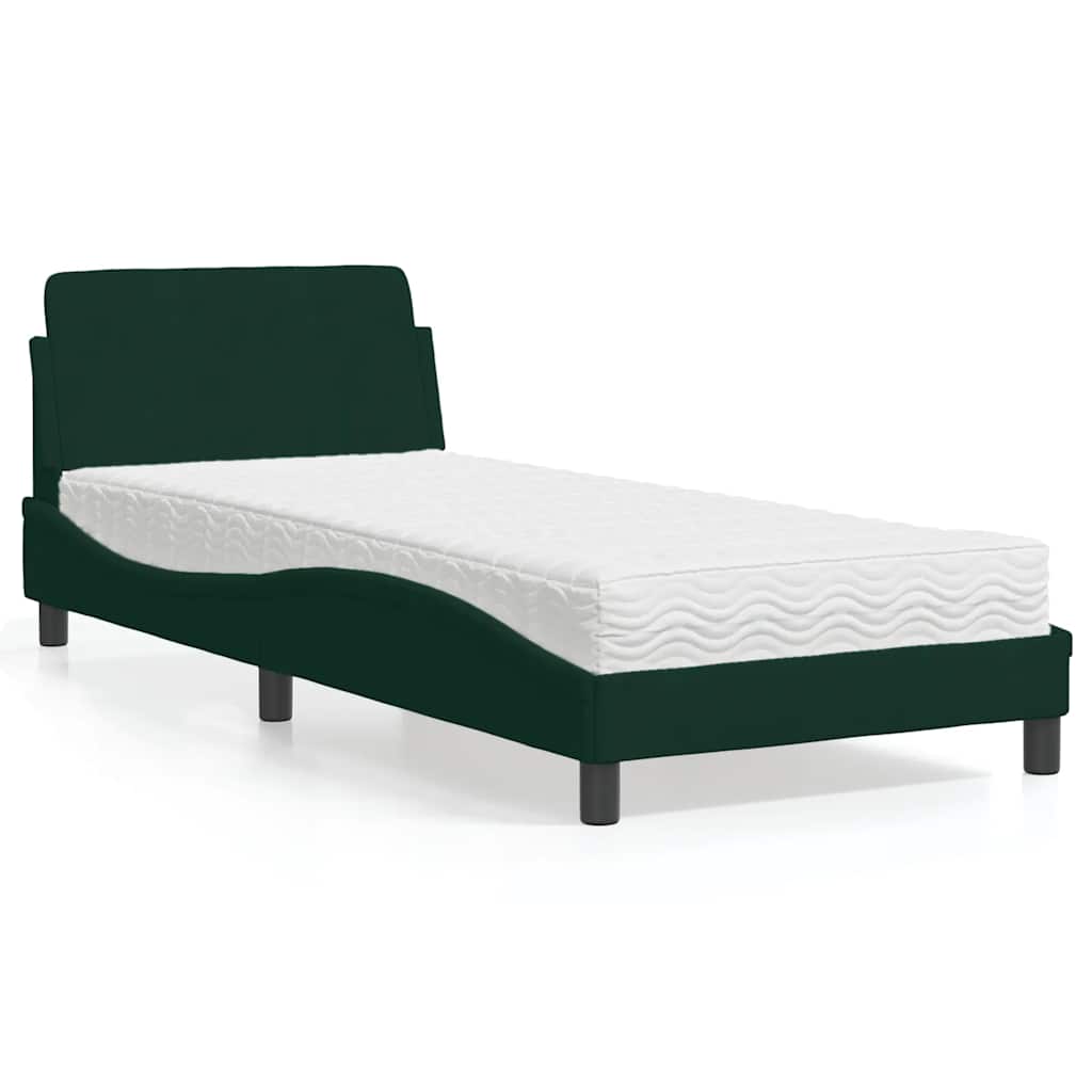 Letto con Materasso Dover Verde Scuro 80x200 cm in Velluto
