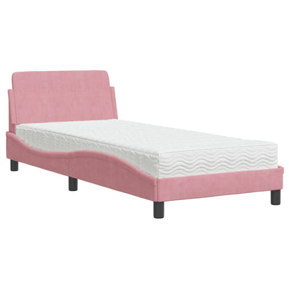 Letto con Materasso Dover Rosa 80x200 cm in Velluto