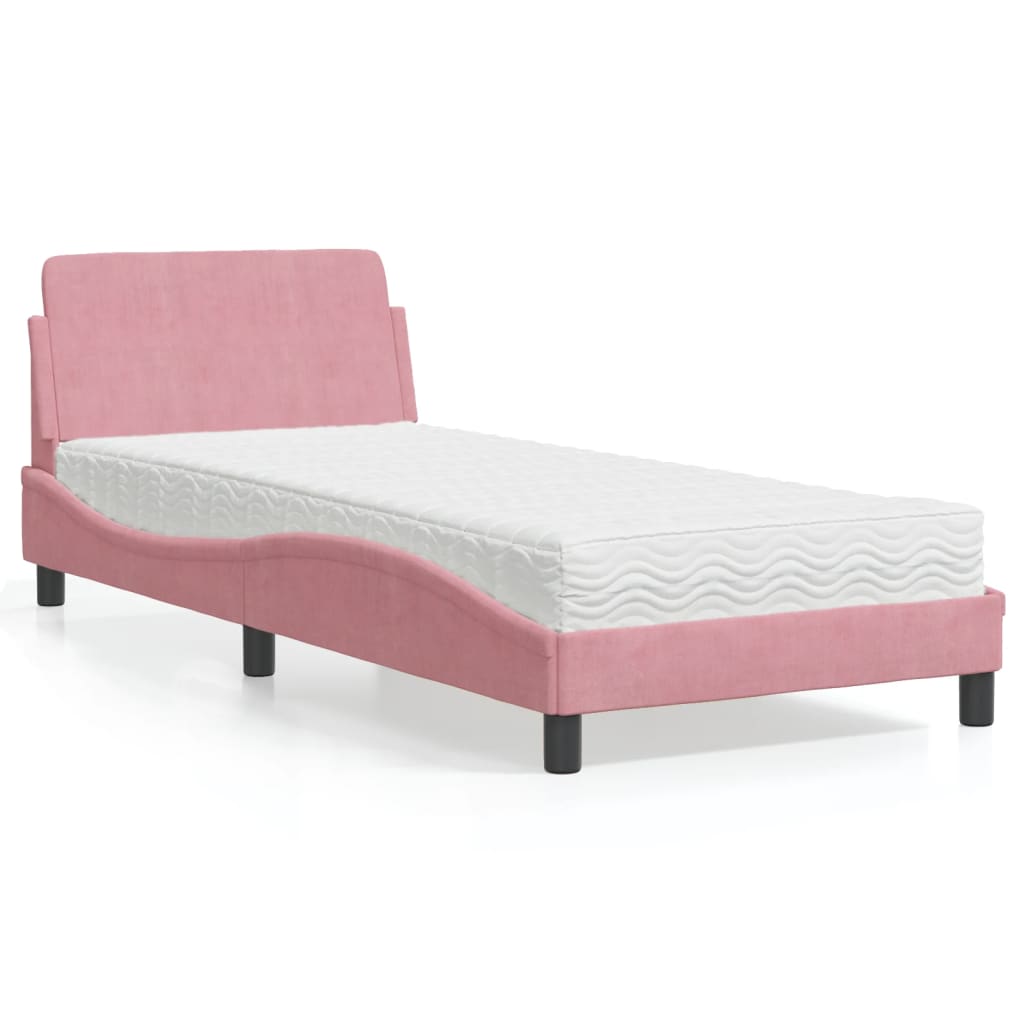 Letto con Materasso Dover Rosa 80x200 cm in Velluto