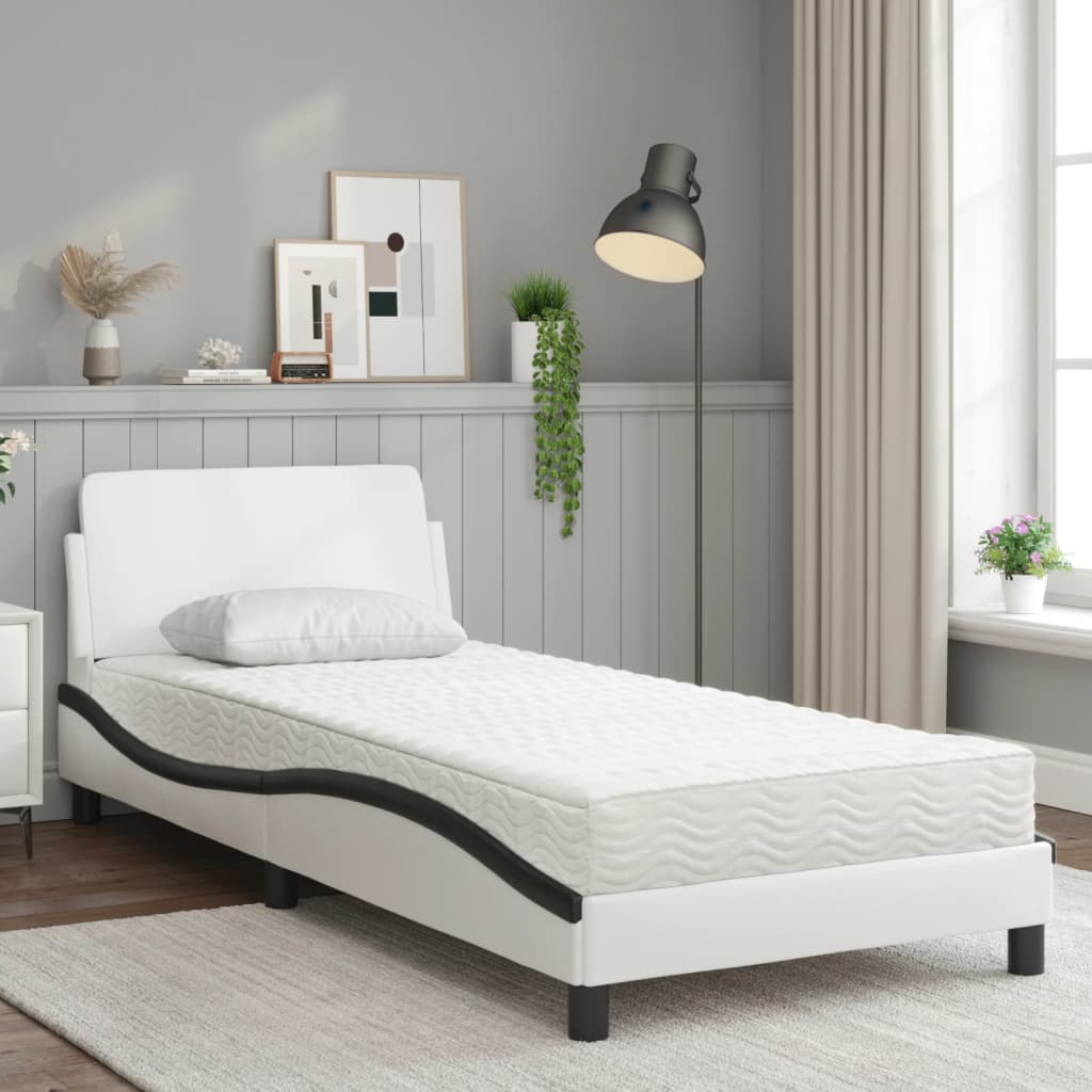 Letto con Materasso Dover Nero e Bianco 80x200 cm in Similpelle