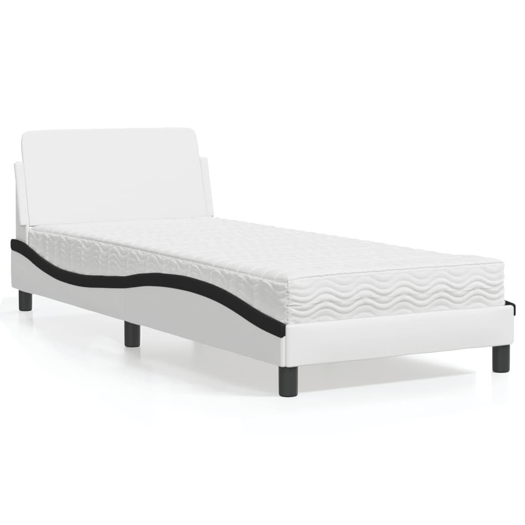 Letto con Materasso Dover Nero e Bianco 80x200 cm in Similpelle