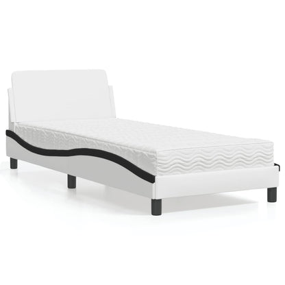 Letto con Materasso Dover Nero e Bianco 80x200 cm in Similpelle