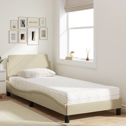 Letto con Materasso Crema 90x200 cm in Tessuto