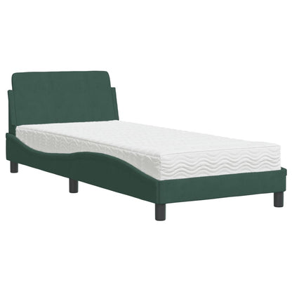 Letto con Materasso Verde Scuro 90x200 cm in Velluto