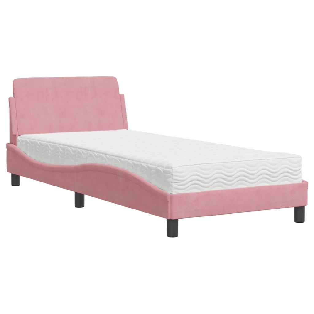 Letto con Materasso Rosa 90x200 cm in Velluto