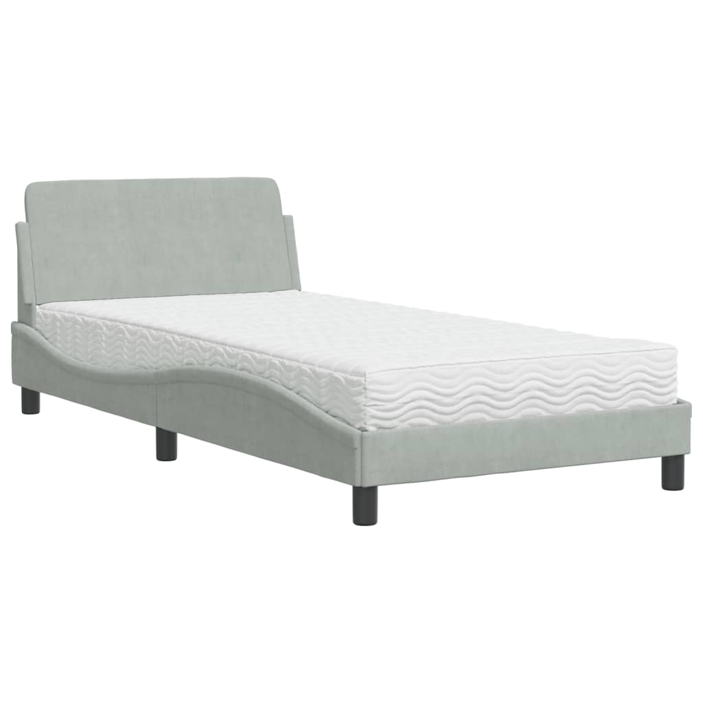 Letto con Materasso Grigio Chiaro 100x200 cm in Velluto