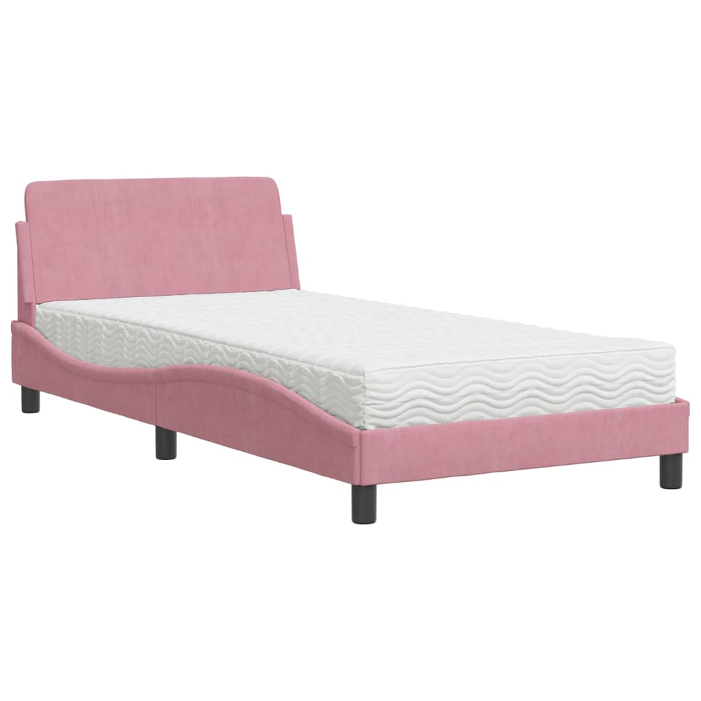 Letto con Materasso Rosa 100x200 cm in Velluto